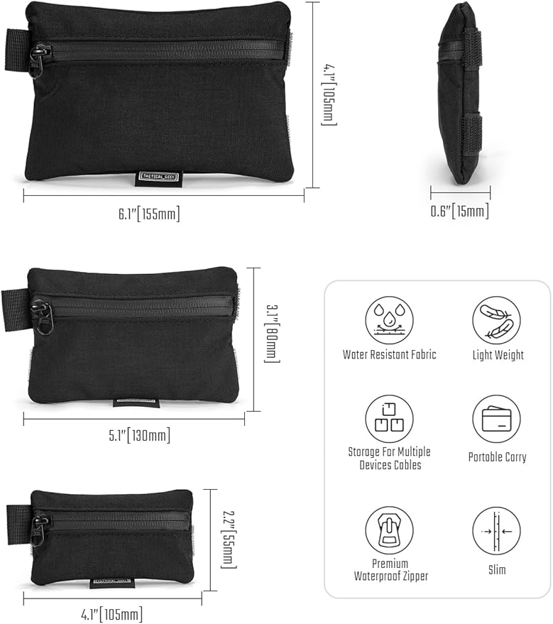 TACTICAL GEEK Storage A5 EDC Storage Pouch Set, Molle EDC Gadget Pouch, Multi-Functional Utility Small Tool Pocket for Daily Carry (Black/CR)