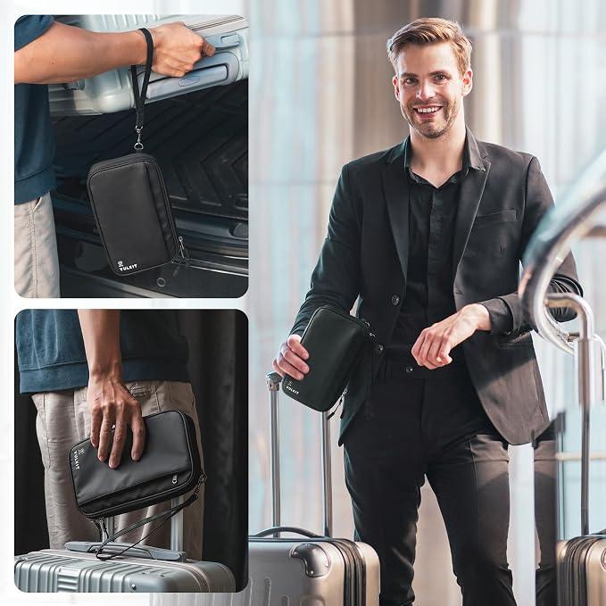 VULKIT Passport Wallet Family Passport Holder, RFID Blocking Travel Document Organizer with Wrist Strap Travel Wallet
