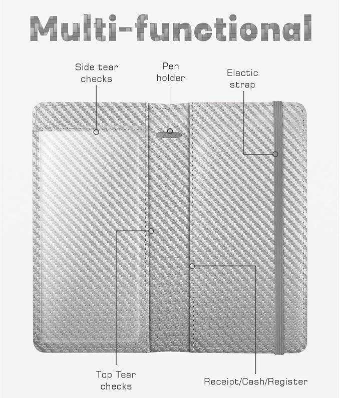 Checkbook Cover for Men Women, Premium Leather Checkbook Holder with RFID Blocking and Built in Clear Plastic Divider for Personal and Business Checks (Grey Carbon)
