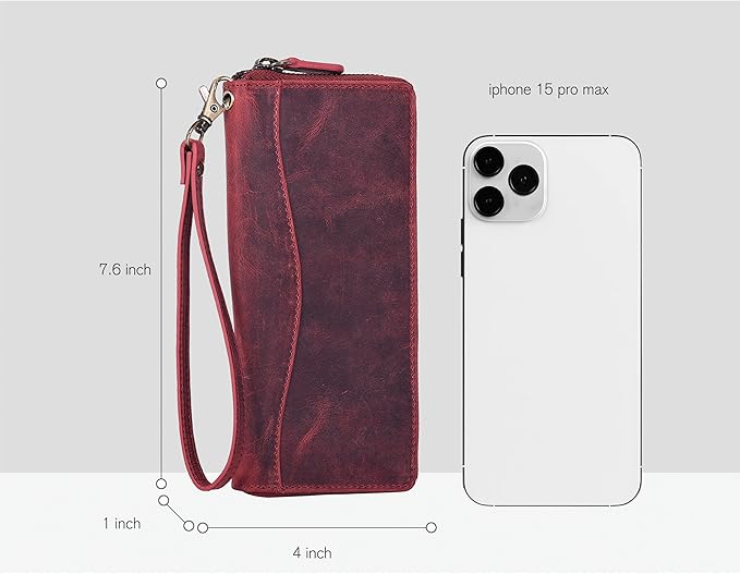 Oak Leathers Red Vintage Leather Wallet for Women - RFID Womens Wallet Clutch with 8 Credit Card Holder, Coin Pocket, Gift for Women’s