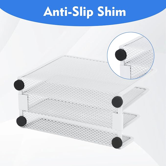 EASEPRES Desk Mail Organizer, Office Small Desktop Metal Mesh Envelope Letter Sorter Paper File Holder Organizer with 3 Vertical Upright Compartments, White 2 Pack