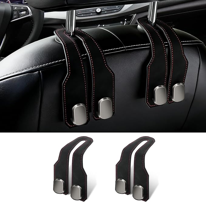 2 Pack Car Seat Headrest Hooks for Purses and Bags, Car Purse Holder With Double Metal Hooks, Headrest Back Seat Handbags Hook, Universal Car Purse Hanger, Cute Car Hanging Accessories, Black