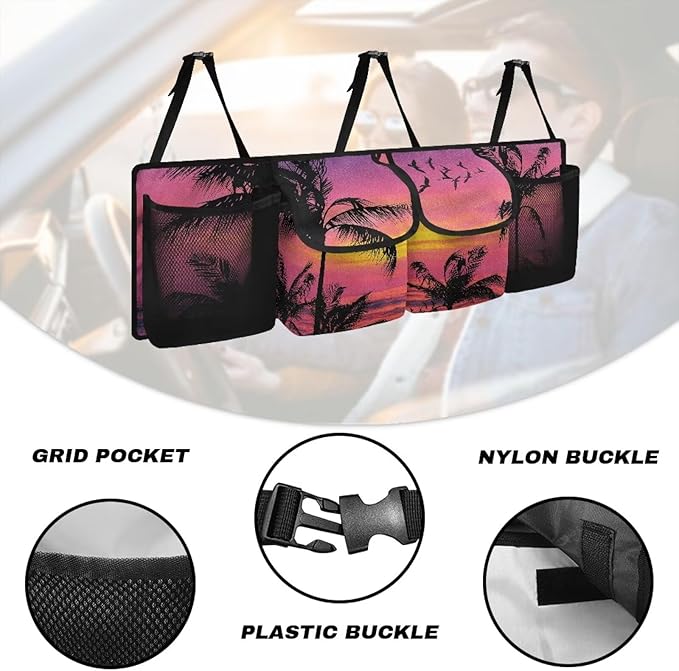 Sunset Car Trunk Organizer and Storage,Backseat Hanging Organizer,Super Capacity,Trunk Organizer for SUV,Van Car Interior Accessories