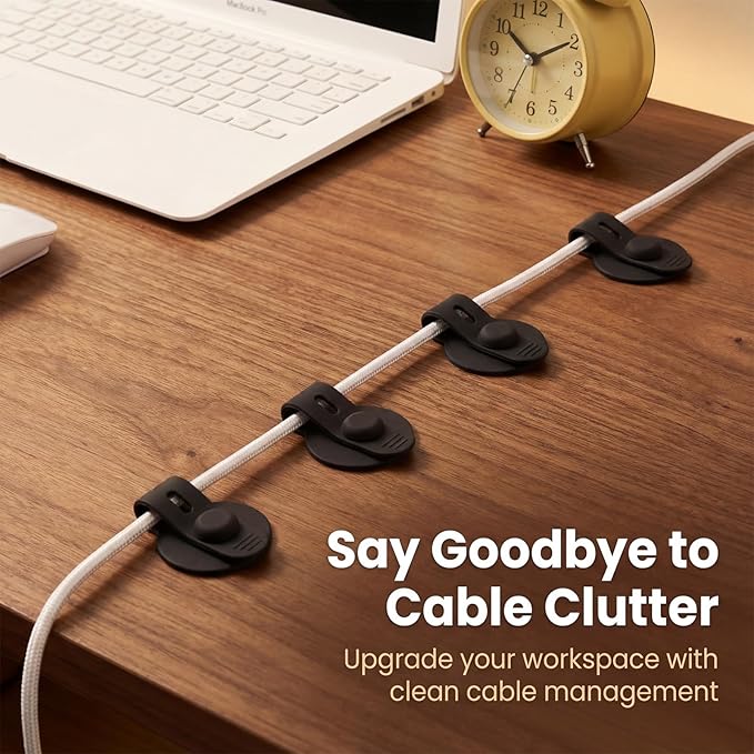 12PCS Cable Management Clips, Silicone Desk Wire Management, Reusable Cable Holders, Adhesive Cable Clips for Desk, for Organizing Wires in Family Bedrooms and Offices