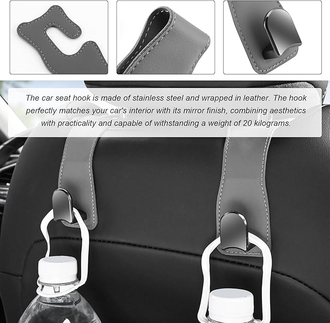 JNXIIJ 2 PCS Car Seat Headrest Hooks, Multifunctional Auto Purse Hanger Storage Organizer, Universal Vehicle Leather Seat Backrest Hooks for Hanging Umbrellas Handbags Clothes (Carbon Fiber Black)