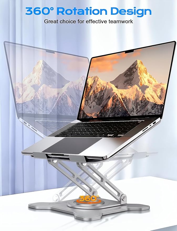 Adjustable Laptop Stand for Desk, 360° Rotating Base Ergonomic Computer Stand, Laptop Riser Foldable Protable for Office Home Fits Compatible with MacBook Pro/Air Notebook up to 10-16" Gray