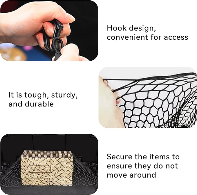Cargo Net for SUV, Upgraded Highly Elastic Truck Cargo Net with Trunk Net Hooks - Stretch to 62.99"X47.24", Universal Automotive Accessories Storage Nets Organizer (31.1" x22.8")