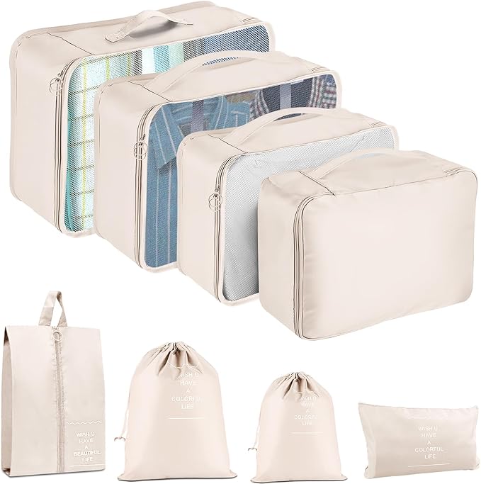 Packing Cubes for Travel - 8 Set Luggage Organizer Bags for Family, Mesh Breathable Travel Packing Cubes for Suitcases Durable Travel Essentials Bags Set