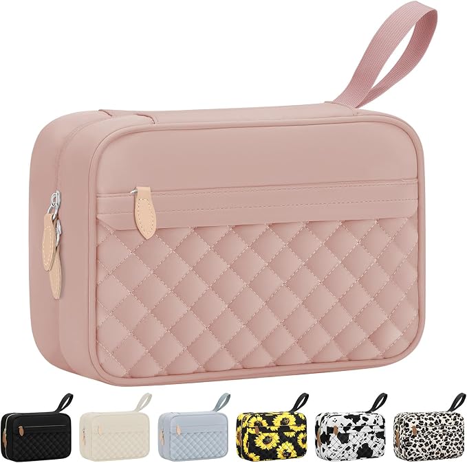 Vankor Travel Toiletry Bag for Women with Hanging Hook, Waterproof TSA Approved Cometic Toiletry Bag Organizers Leakproof Make up Bags for Women Pink
