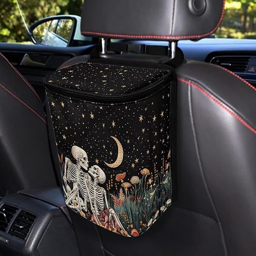 Butterfly Daisy Print Car Trash Can with Lid Cars Trash Bag Bin Hanging Waterproof Garbage Cans Leak Proof Vehicle Trash Can Multipurpose Storage Container for Back Seat