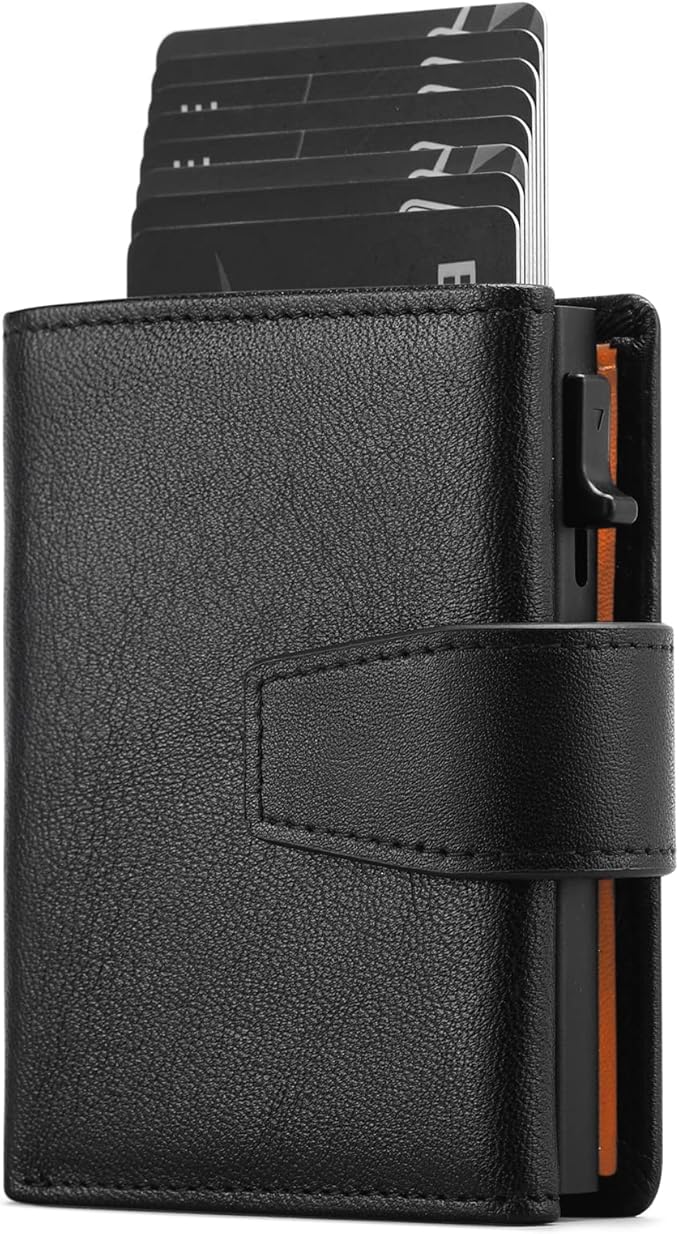 SENDEFN Wallet for Men Pop Up Wallet with Coin Pocket Credit Card Holder With ID Window RFID Blocking Leather Wallet Men's Card Case Minimalist Design