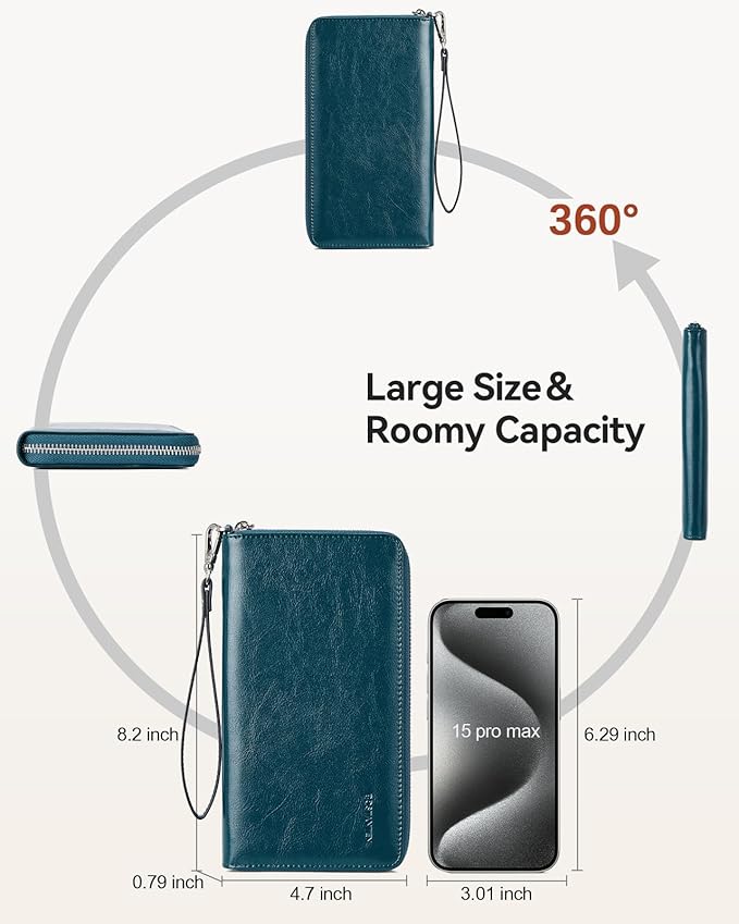 BOSTANTEN Leather Wallet for Women RFID Blocking Zip Around Credit Cards Holder Phone Clutch