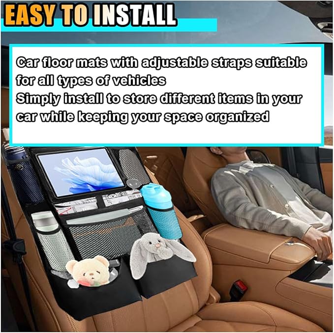 2PCS Car Backseat Organizer, Automotive Kick Mats Back Seat Protector for Kids, Vehicle Storage Organizer with 9 Pockets & Touch Screen Tablet Holder, Auto Travel Accessories for Truck SUV (Black)