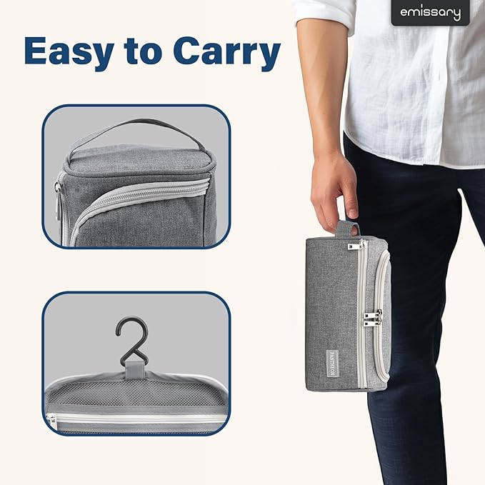 Pantheon Travel Toiletry Bag for Men and Women, Travel bag for Toiletries, Valentines Day Gifts for Men, Travel Bathroom Bag, Mens Travel Bag Hanging Toiletry Organizer Toiletry Kit (Gray)