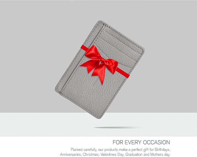 Oak Leathers Leather Slim Minimalist Wallet for Men & Women RFID Front Pocket Leather Card Holder Wallets (Grey)