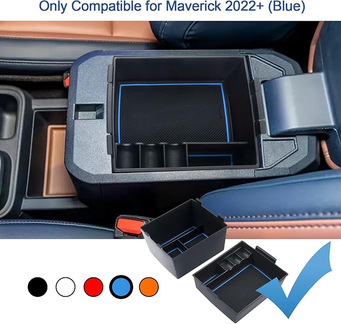 Double Layer, 2022-2025 2026 Maverick Center Console Organizer for Ford Maverick (XL/XLT/Lariat/Tremor/Lobo), Durable ABS Plastic Console Tray Insert 2024 Maverick Hybrid Accessories (Blue)