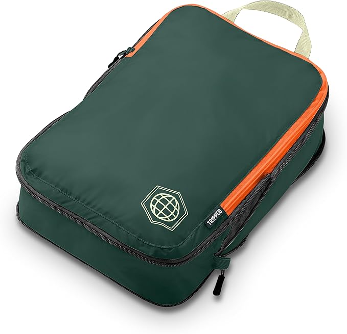 Compression Packing Cubes for Travel, 6-Piece Lightweight Packing Cubes Set for Carry-On Luggage & Backpacks – TRIPPED Travel Gear (Green and Orange)