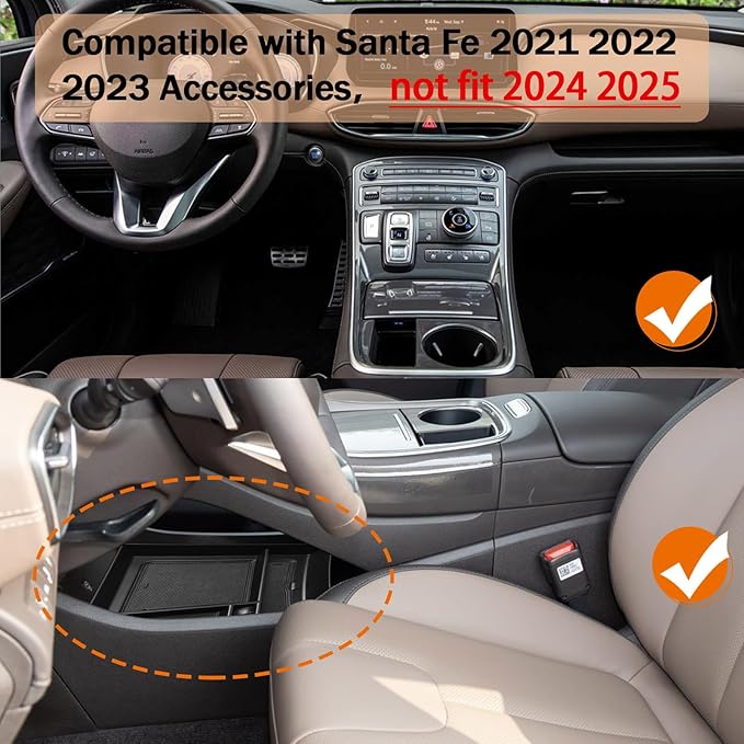 TACOBRO Lower Center Console Tray and Center Console Organizer Compatible with Hyundai Santa Fe 2021 2022 2023 Accessories,Santa Fe Armrest Insert Secondary Storage Tray