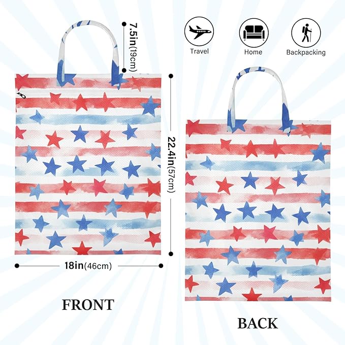 Travel Laundry Bags 2 PC Wet Dry Bag with Handle Dirty Clothes Organizer for Swimsuits Beach Camping Waterproof Washable July 4th Stripes Stars White