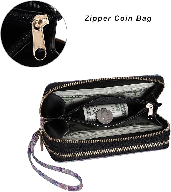 Cellphone Wallet for Women Dual Zipper Long Purse with Removable Wristlet