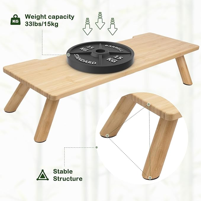 Bamboo Monitor Stand Riser with Cable Routing Slot, Ergonomic Computer Shelf for Desk, Natural Wood Desktop Organizer for Monitor Laptop Printer, Home Office Accessory