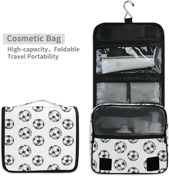Hanging Travel Toiletry Bag Kit Boys Makeup Case Cosmetics Organizer for Men Women (Soccer Balls)