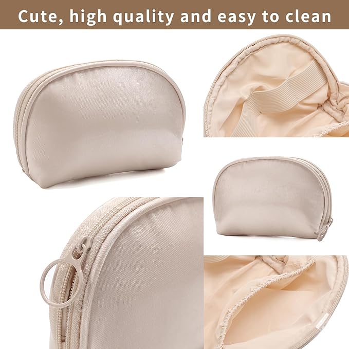 Half Moon Makeup Bag for Purse Cosmetic Pouch for Women Portable Zipper Cosmetic Case with Compartments