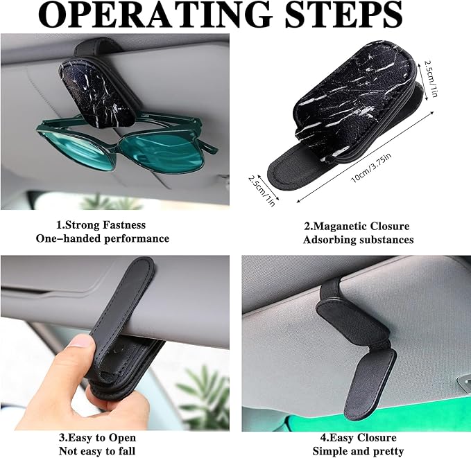 Sunglass Holder for Car Visor,Zebra Minima Magnetic Leather Car Sun Visor Clip,Applicable to Receipts,Cash Tickets and Other Automotive Interior Accessories