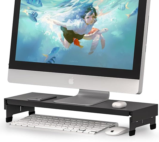 Adjustable Monitor Riser Laptop Stand Riser Metal Desktop Monitor Stand Storage for Office Supplies, Compatible Computer, Desktop, Laptop, Save Space (adjustable black)