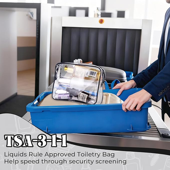 6 Pieces Clear Makeup Bags Bulk TSA Approved Toiletry Bag for Travel PVC Waterproof Clear Cosmetic Pouch with Zipper for Men and Women Carry-on Travel Essentials (Black)