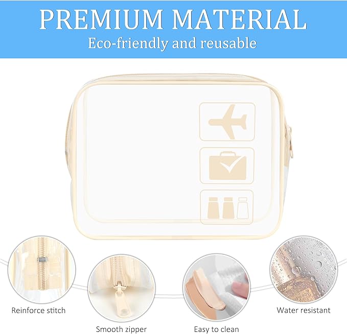 sogiv 3Pcs TSA Approved Toiletry Bag, Clear Travel Toiletry Bag, Clear Makeup Bag, Waterproof Travel Makeup Cosmetic Bag, Carry On Airport Airline Quart Size Travel Bag for Women Men (Beige)
