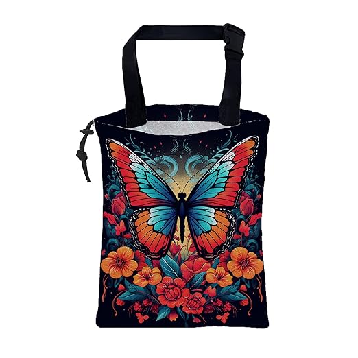 Car Garbage Bag Colorful Butterfly with Flowers Hanging Canvas Car Trash Bag Waterproof Drawstring Car Back Seat Organizer for Car Back Front Seat Console with Adjustable Buckle