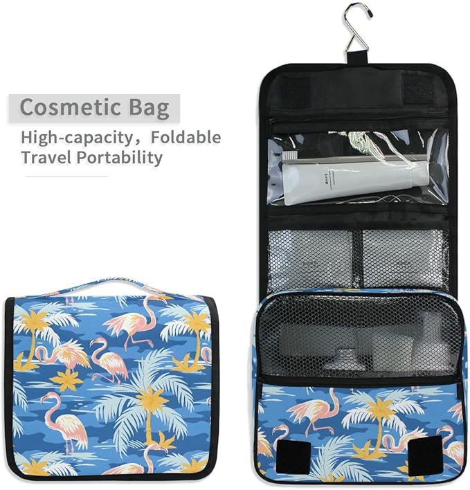 Hanging Travel Toiletry Bag Flamingos Palm Trees Kit Makeup Case Cosmetics Organizer for Men Women