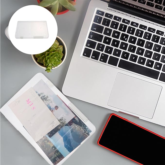 YARNOW A5 Paper Storage Box, Plastic Document Case with Lid, Clear File Organizer Container for Scrapbook Project, Desktop Bill Receipt Holder, 1 Pack