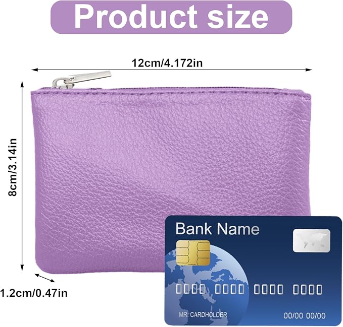 2 Pack Leather Zipper Coin Purse, Portable PU Leather Coin Purse,Mini Coin Pocket Pouch Change Holder, Coin Pouch with Zipper for Men Women Headset Credit Card ID Key Lipstick (Black&Purple)
