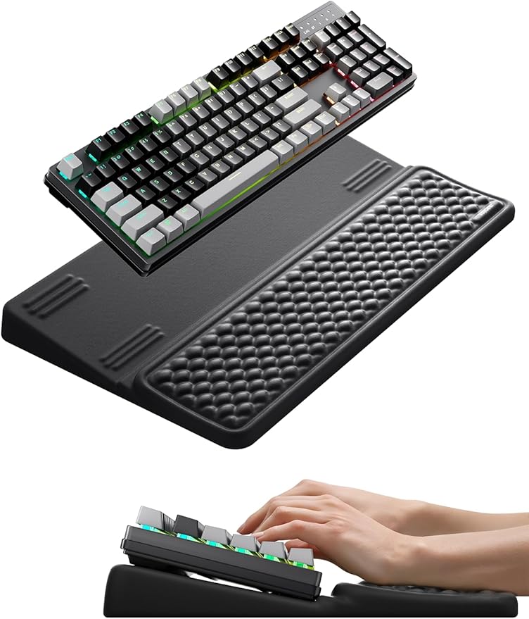 Vaydeer Extra-Large Wrist Rest with Keyboard Stand, Ergonomic Wrist Support Pad, Soft Memory Foam Wrist Cushion for Mechanical 100% Full-Size Keyboard, Carpal Tunnel Pain Relief, Black