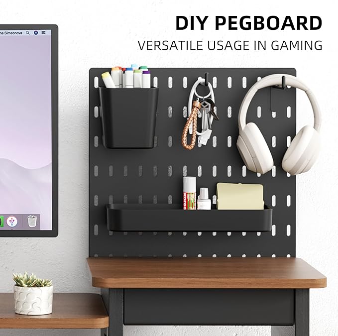 AFOOYO Monitor Stand Riser,Computer Monitor Stand with DIY Pegboard and drawer for Laptop,PC,Computer,Printer,Walnut Finish