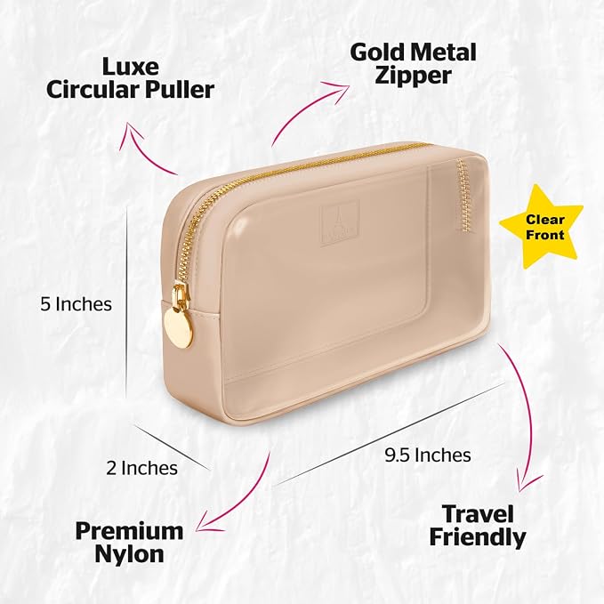 DANCOUR Clear Makeup Bag, Beige Mini Makeup Bag for Purse, Small Clear Cosmetic Bag, Pouch Organizer, Travel Cosmetic Case, Mini Pouch for Purse, Beige
