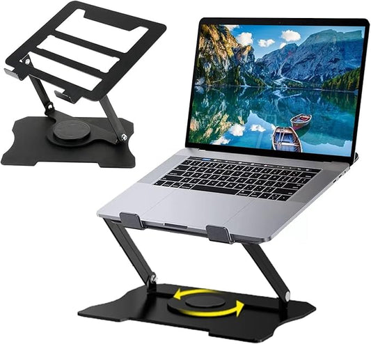 Adjustable Laptop Stand, Portable 360° Rotating & Foldable Metal Laptop Riser, Collapsible Travel Laptop Stand for 10-16" Notebooks, Ergonomic Laptop Holder