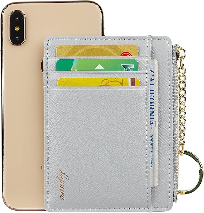 Women's Slim Minimalist Card Holder Coin Changes Purse Keychain Front Pocket Wallet With ID Window