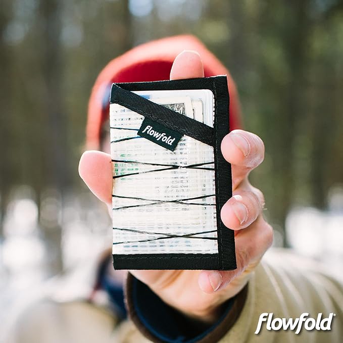 Flowfold Recycled Sailcloth Minimalist Card Holder Wallet | Slim and Durable with Cash pocket and Credit Card Slot | Minimalist Wallet Made in USA Holds 6-8 Cards