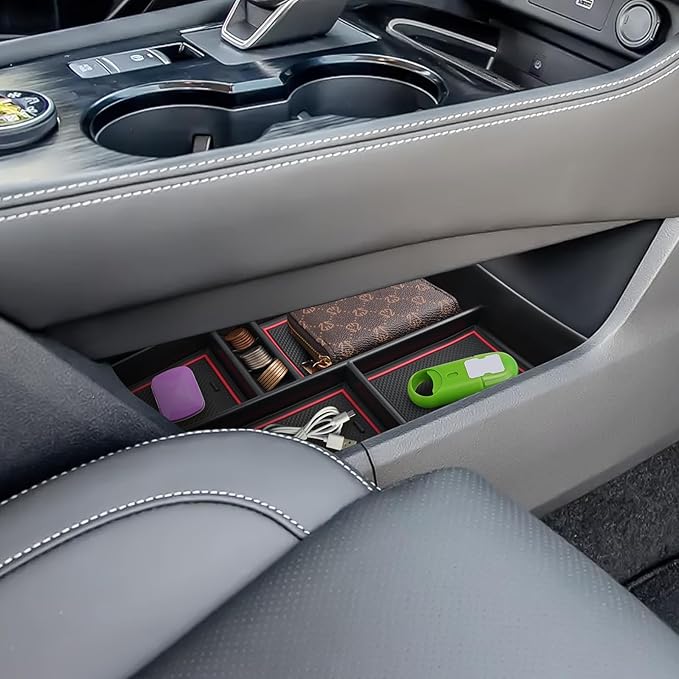 2021-2026 Rogue Center Console Organizer Lower, for Nissan Rogue (S/SV/SL/Platinum/Rock Creek/Dark Armor), Durable ABS &Anti-Slip Rubber Console Tray Insert 2026 2025 Rogue Accessories (Red)