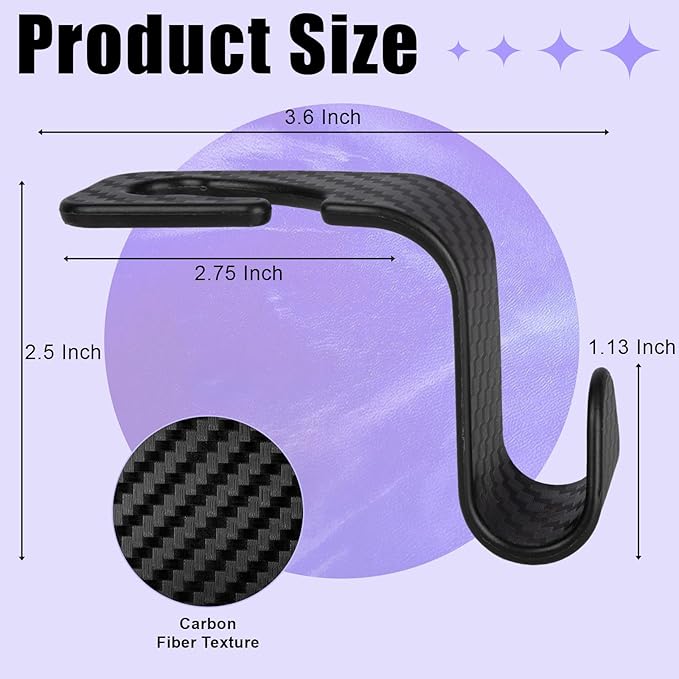 BFXM 6 Pack Car Seat Headrest Hooks, Back Seat Purse Hanger Holder Hook, Universal Storage Organizer for Handbag Grocery Bags Coats, Car Accessories for Women Men (Black Checkered)