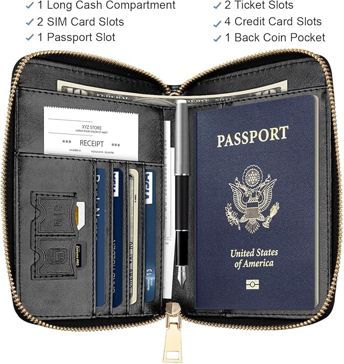 Passport Holder for Travel Wallet Women Zipper Wallets Personalized Passport Holder Cover Initial Letter Rose Flower Passport Book Holders RFID Blocking Credit Card Holder, V