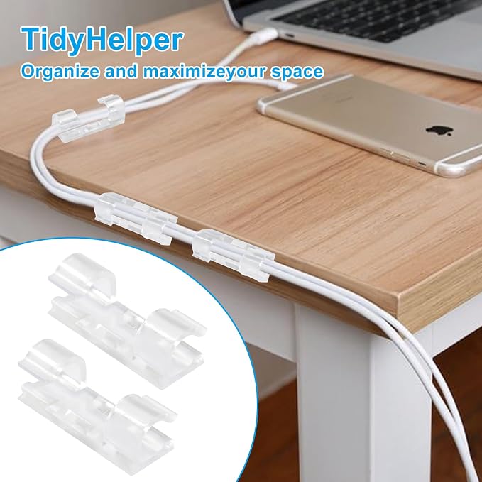 Jiozermi 60 Pcs Self Adhesive Clear Cable Clips, Cable Wire Management Clips with 3M Adhesive Wall Wire Holder Cord Management for Desk, Wall, TV, Car Dash Cam, RV, Ethernet, PC, Christmas Light