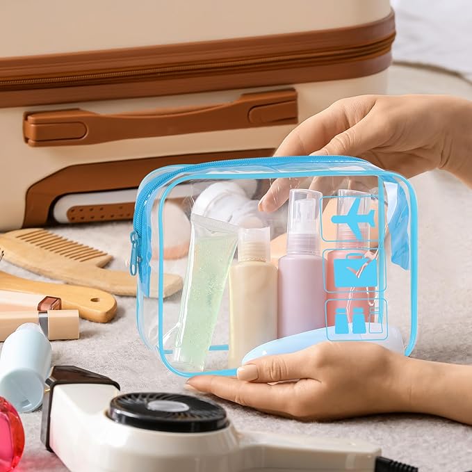 sogiv 3Pcs TSA Approved Toiletry Bag, Clear Travel Toiletry Bag, Clear Makeup Bag, Waterproof Travel Makeup Cosmetic Bag, Carry On Airport Airline Quart Size Travel Bag for Women Men (Blue)