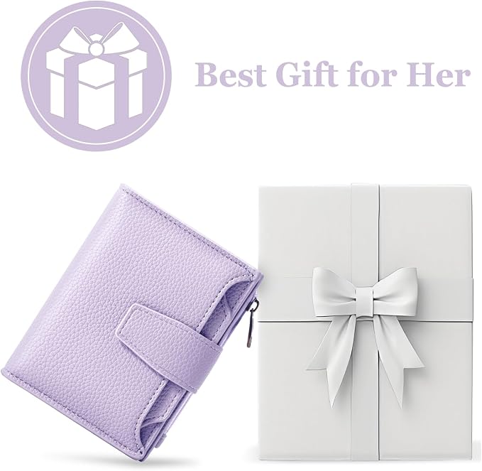 Airkit Small Wallet Women RFID Blocking Soft Leather Bifold Compact Card Holder Wallet for Women with Zipper Coin Pocket 4 ID Window