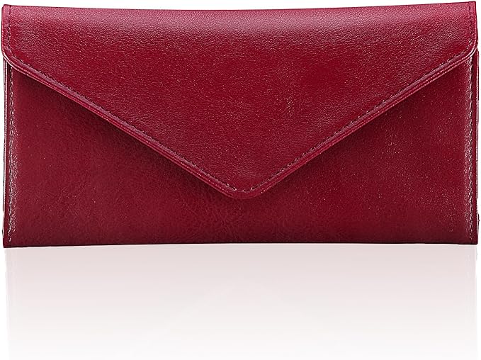 Rfid Credit Card Holder Wallets for Women Leather Zipper Slim with Coin Pocket, Wine Red