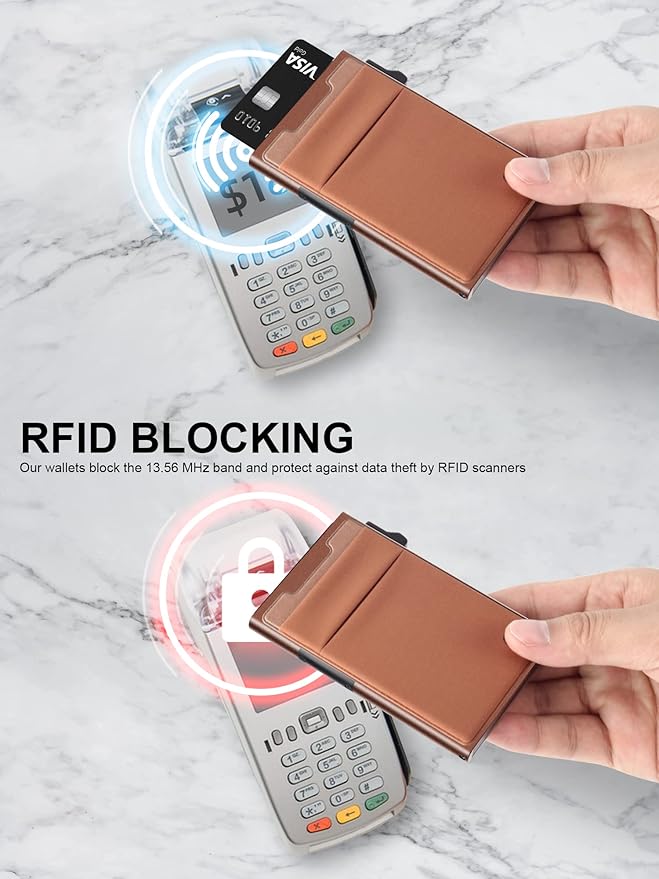 TOYFID Pop Up Credit Card Wallet for Men - Metal Slim Minimalist Cards Holder with Money Pocket - RFID Blocking Ultralight Small Aluminum Wallet