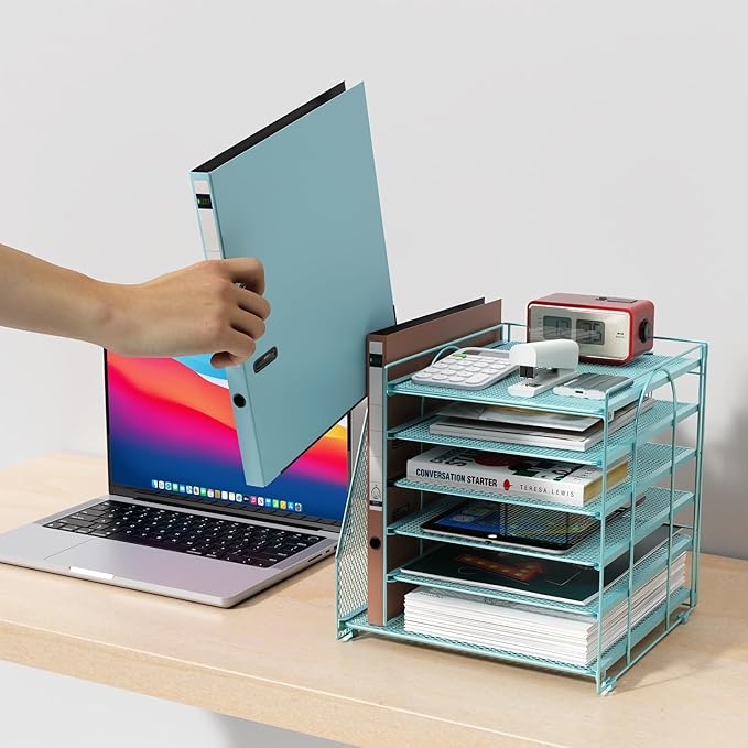 gianotter 6-Tier Paper Organizer With Magazine Holder, Desk Organizers and Accessories, Desk Accessories & Workspace Organizers, File Organizer for Office Supplies Storag (Blue, 6-Tier)